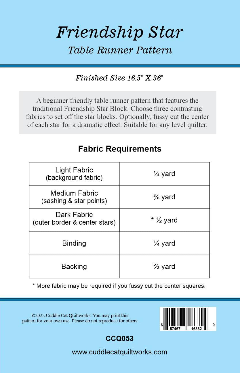 Friendship Star Table Runner Pattern Printed Version CCQ053, Stars Table Runner Pattern with Sashing, Easy Table Runner Pattern