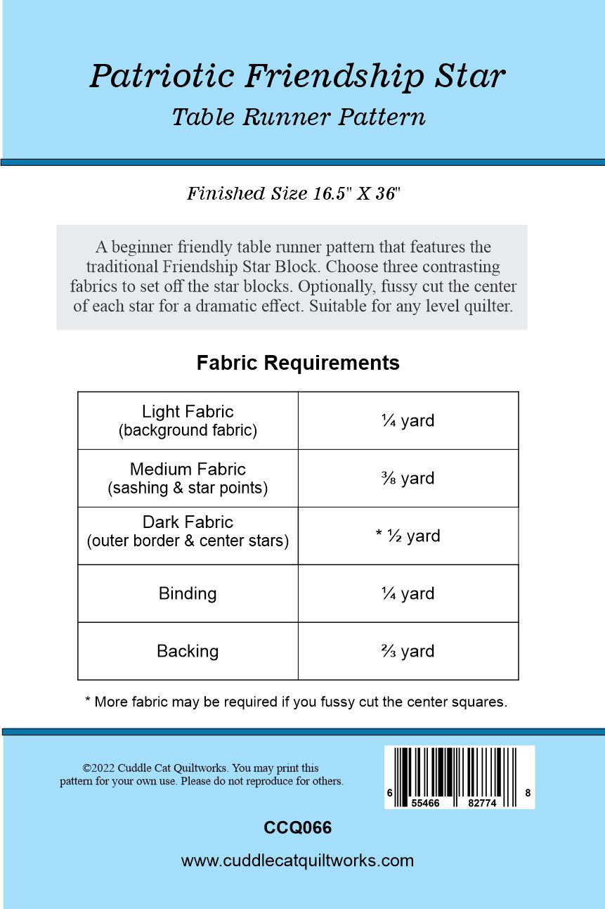 Patriotic Friendship Star Table Runner Pattern Printed Version CCQ066, Star Themed Patriotic Table Runner Pattern