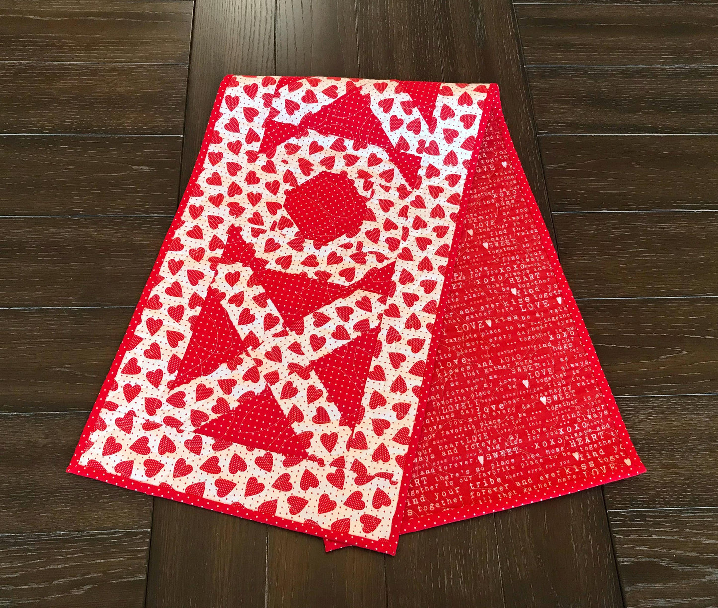 Hugs & Kisses Valentine Table Runner Pattern PDF Version CCQ050, Valentine's Day Table Runner Pattern, Heart Themed Table Runner Pattern