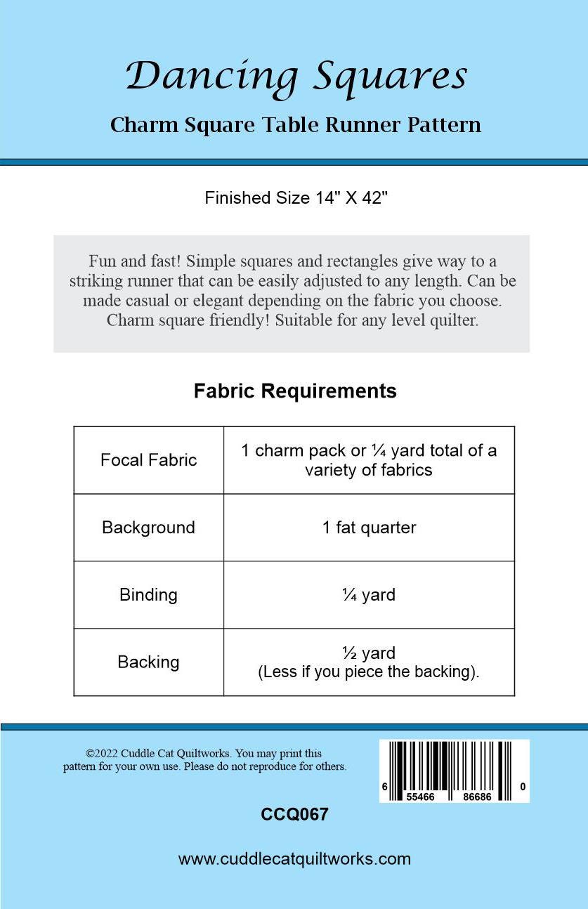 Dancing Squares Table Runner Pattern PDF Version CCQ067, Easy Charm Square Table Runner Pattern, Table Runner Pattern for Charm Squares