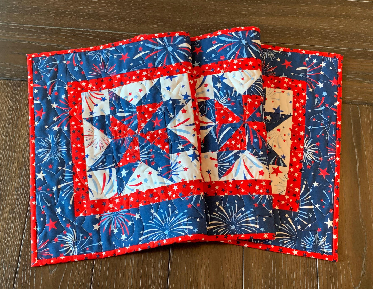 Pinwheel Stars Table Runner Pattern Printed Version CCQ076, Patriotic Stars Table Runner Pattern, Sawtooth Star Table Runner Pattern