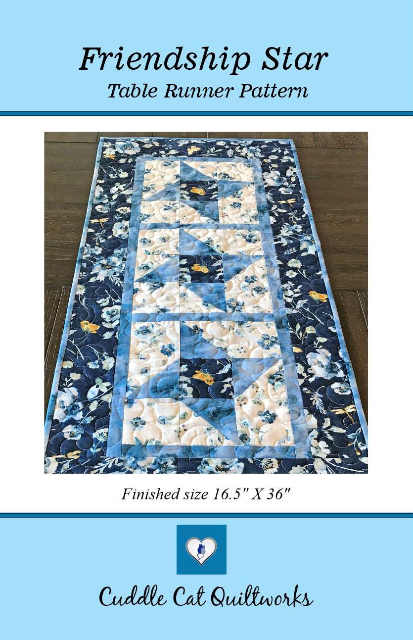 Friendship Star Table Runner Pattern Printed Version CCQ053, Stars Table Runner Pattern with Sashing, Easy Table Runner Pattern