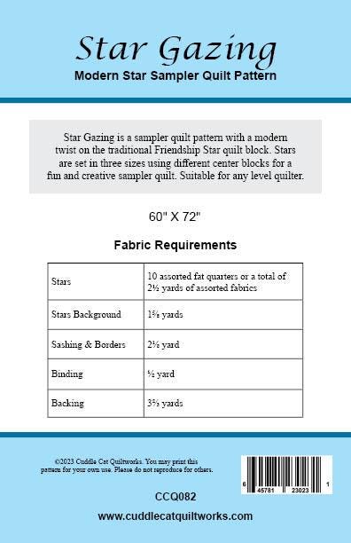 Star Gazing Quilt Pattern Printed Version CCQ082, Fat Quarter Friendly Modern Star Sampler Quilt Pattern