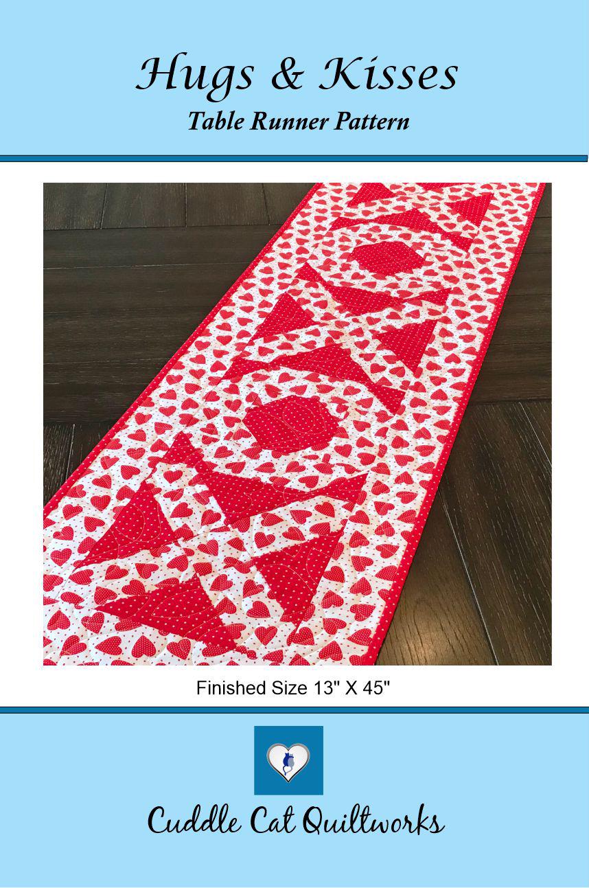 Hugs & Kisses Valentine Table Runner Pattern PDF Version CCQ050, Valentine's Day Table Runner Pattern, Heart Themed Table Runner Pattern