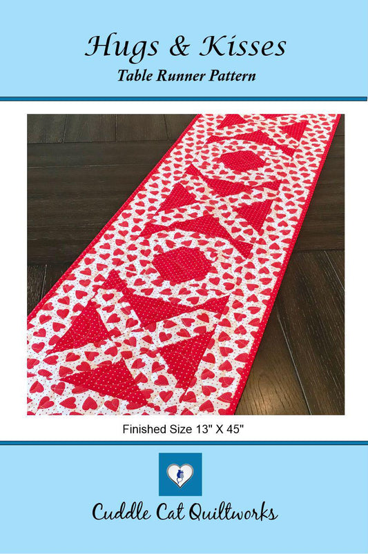Hugs & Kisses Valentine Table Runner Pattern PDF Version CCQ050, Valentine's Day Table Runner Pattern, Heart Themed Table Runner Pattern