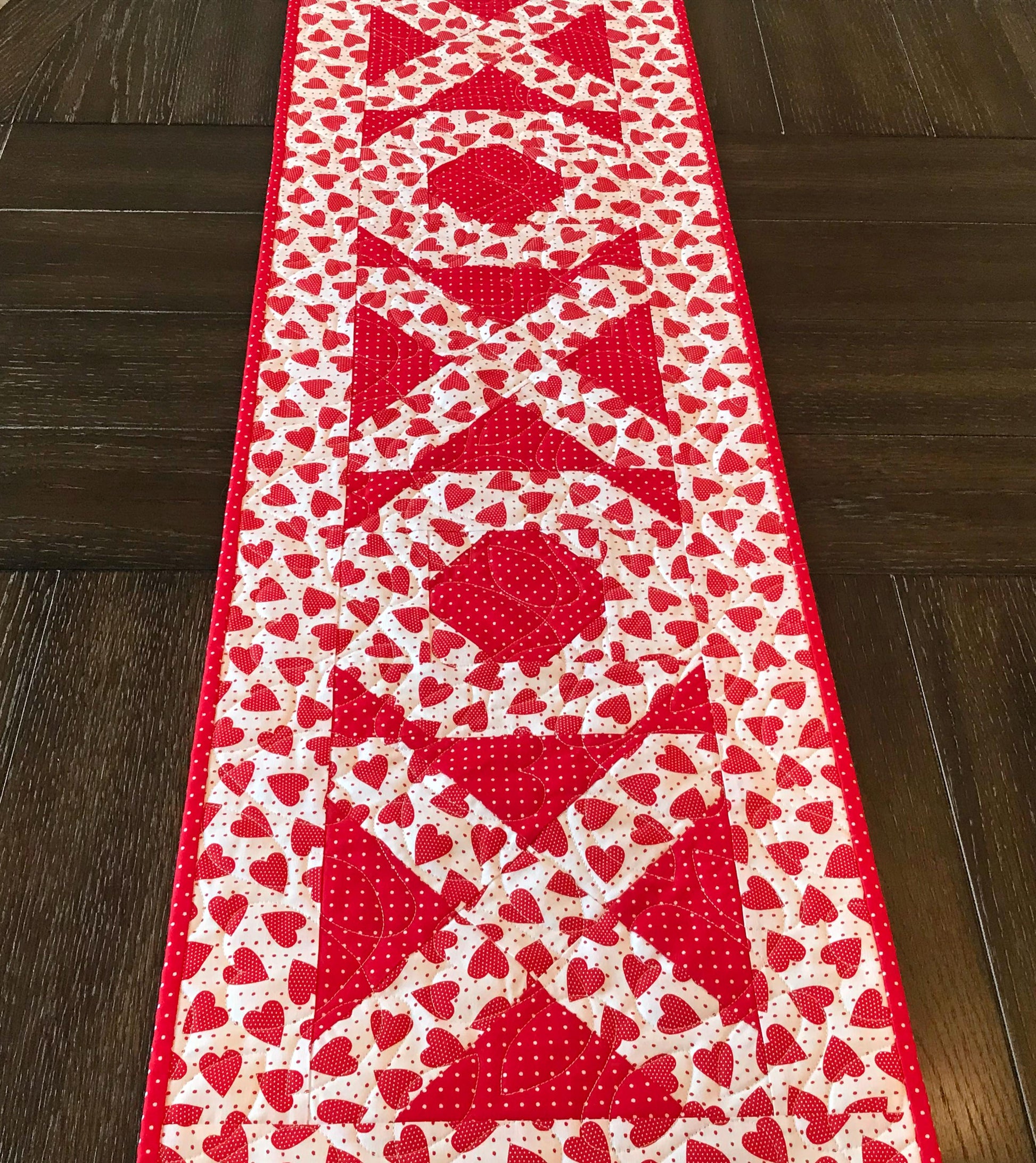Hugs & Kisses Valentine Table Runner Pattern PDF Version CCQ050, Valentine's Day Table Runner Pattern, Heart Themed Table Runner Pattern