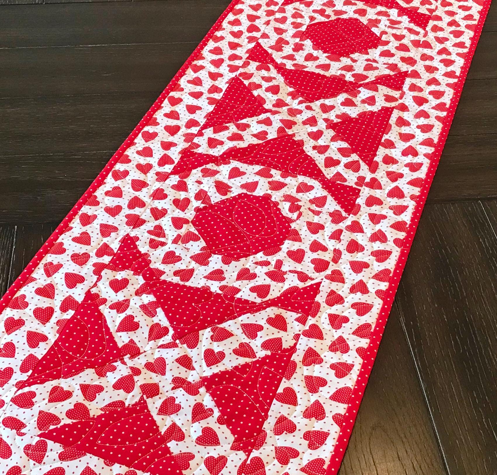 Hugs & Kisses Valentine Table Runner Pattern PDF Version CCQ050, Valentine's Day Table Runner Pattern, Heart Themed Table Runner Pattern