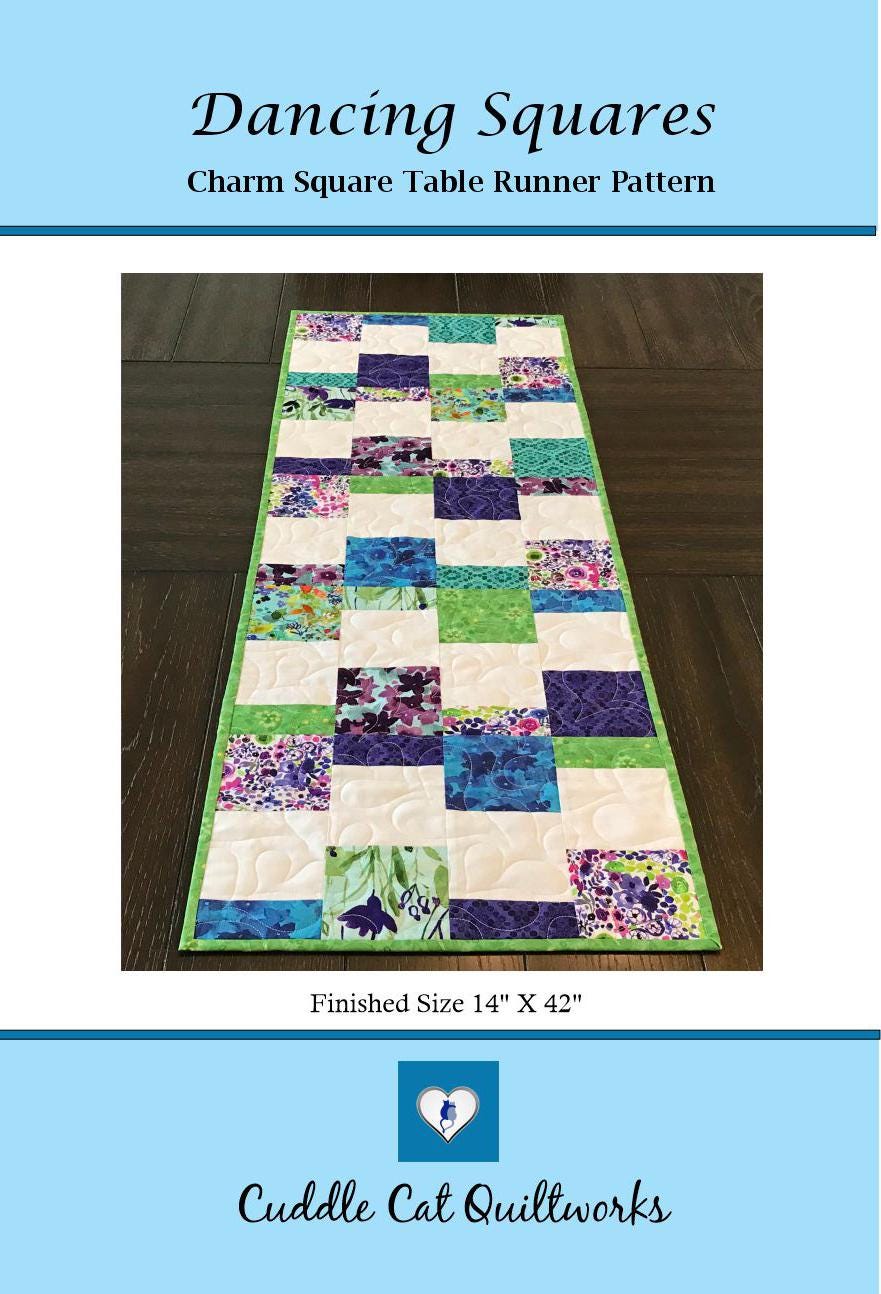Dancing Squares Table Runner Pattern PDF Version CCQ067, Easy Charm Square Table Runner Pattern, Table Runner Pattern for Charm Squares