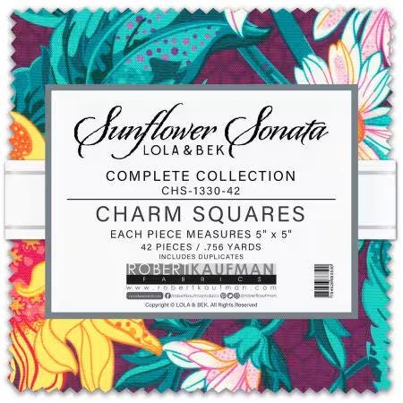 Sunflower Sonata Charm Squares- Robert Kaufman Fabrics CHS-1330-42, Sunflower Floral Fabric Charm Pack