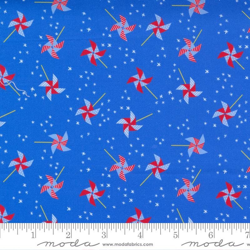Holiday Americana Blue Patriotic Pinwheel Fabric - 23" REMNANT CUT - Moda 20760-15, Blue Patriotic Fabric, Americana Fabric
