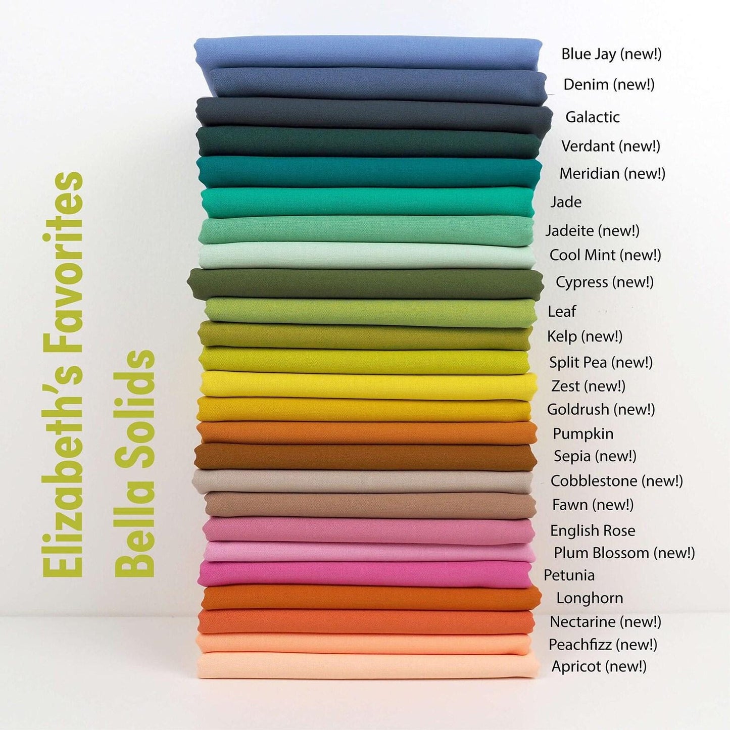 Bella Solids Elizabeth's Favorites Fat Quarter Bundle 25pc - Moda #9900ABE - By Elizabeth Hartman for Moda - Bella Solids Fat Quarter Bundle
