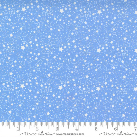 Holiday Americana Sky Blue Stars Fabric - Moda 20764-14, Blue Patriotic Stars Fabric, Americana Fabric By the Yard