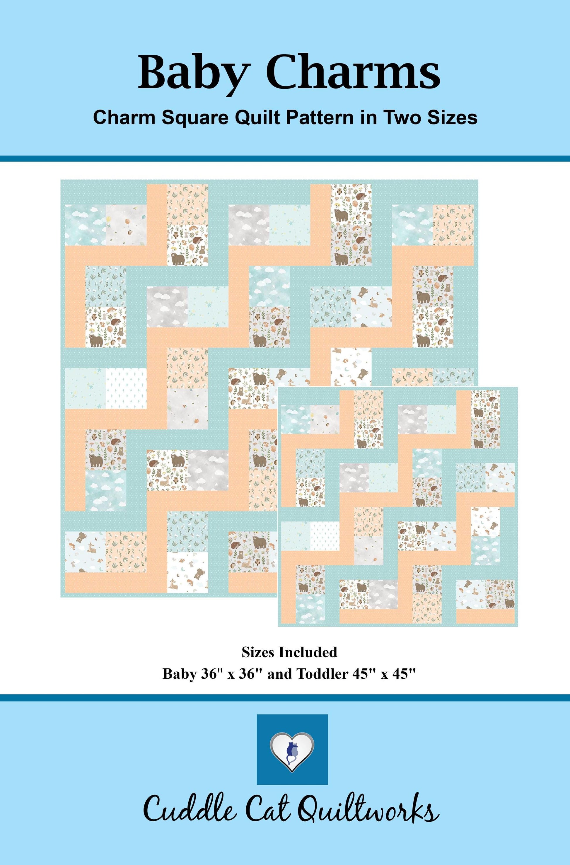 Baby Charms Quilt Pattern with Two Size Options PDF Version, Cuddle Cat Quiltworks CCQ097, Baby or Toddler Quilt Pattern for Charm Squares
