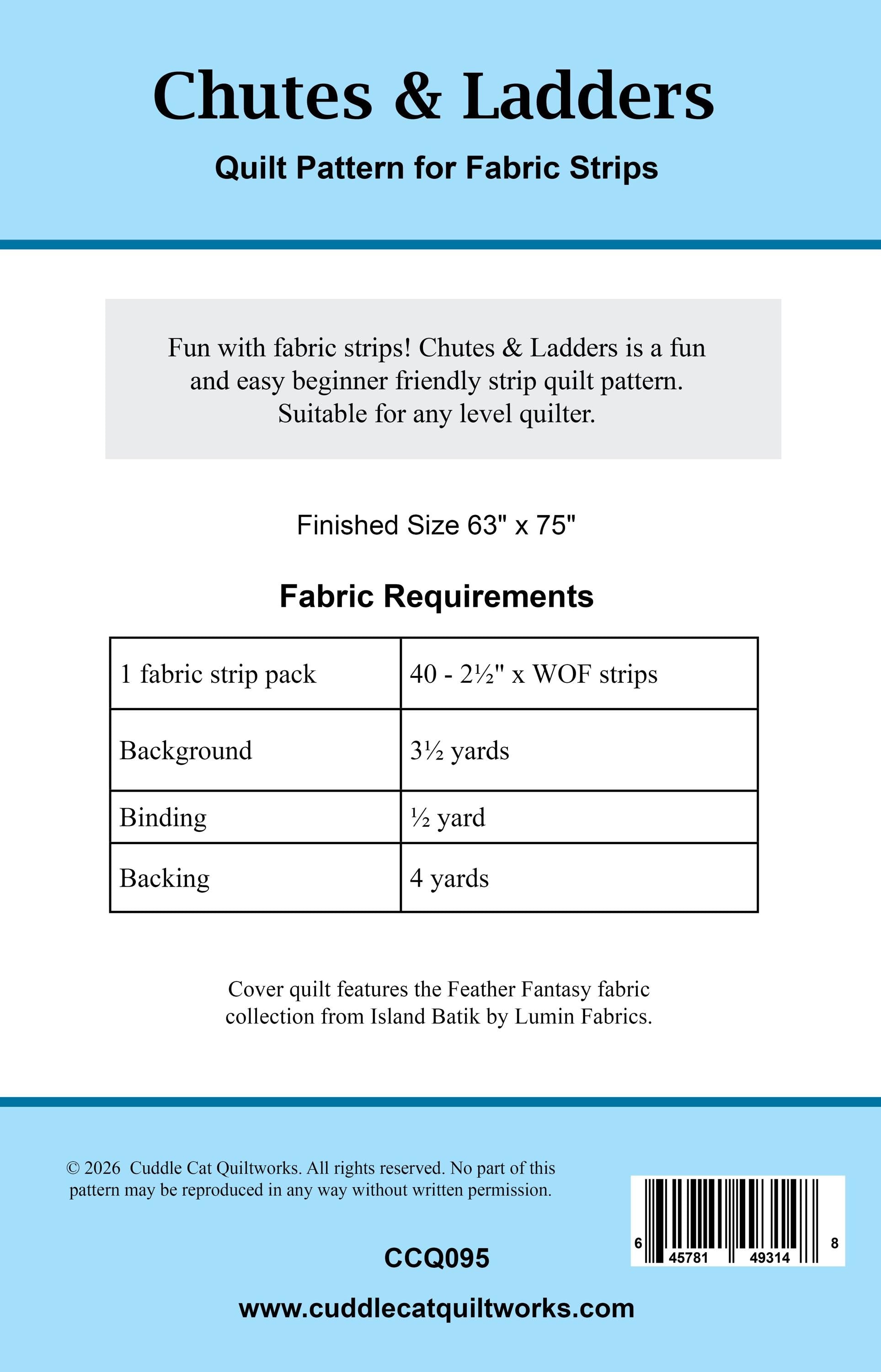 Chutes & Ladders Strip Quilt Pattern PDF Version, Cuddle Cat Quiltworks CCQ095, Strip Pack Quilt Pattern, Easy Jelly Roll Quilt Pattern