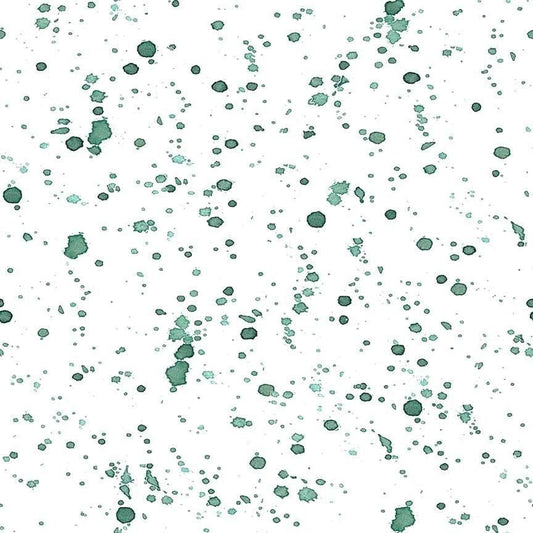 White with Green Splatter Fabric - Dear Stella Fabrics DCJ3139, White Splatter Blender Fabric, Christmas Blender Fabric - By the Yard