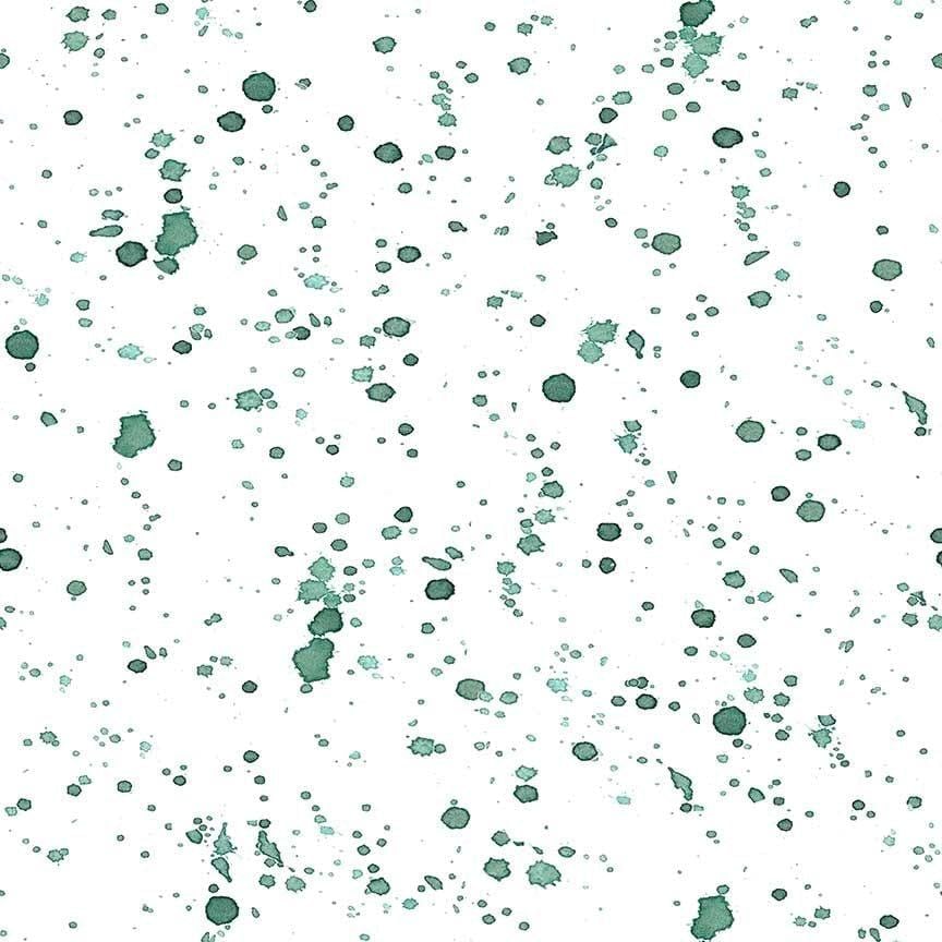 White with Green Splatter Fabric - 24" REMNANT CUT - Dear Stella Fabrics DCJ3139, White Splatter Blender Fabric, Christmas Blender Fabric