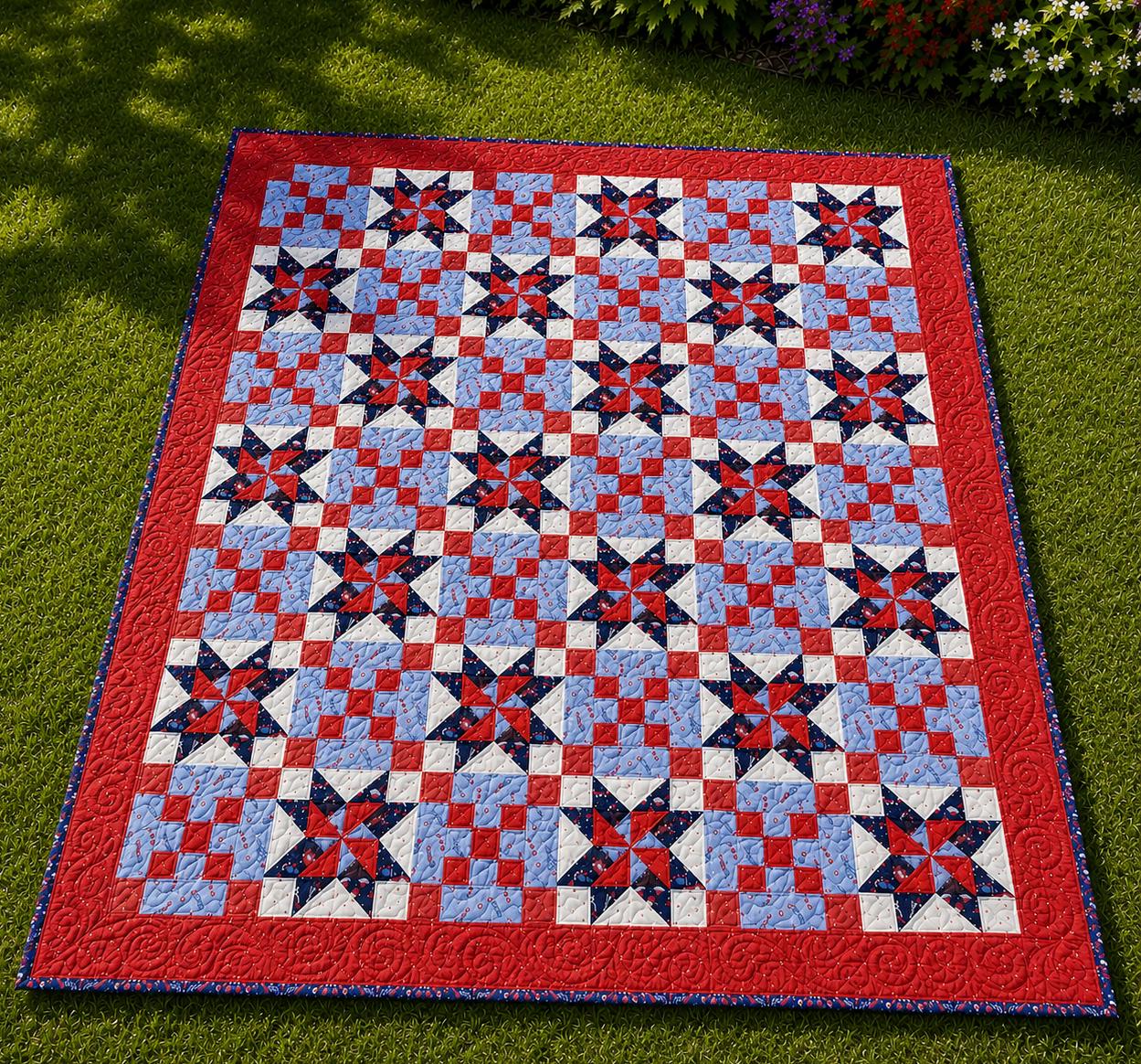 Celebrate! Patriotic Quilt Pattern - Printed Version - Cuddle Cat Quiltworks CCQ0102, Sawtooth Stars Patriotic Quilt Pattern, QOV Pattern