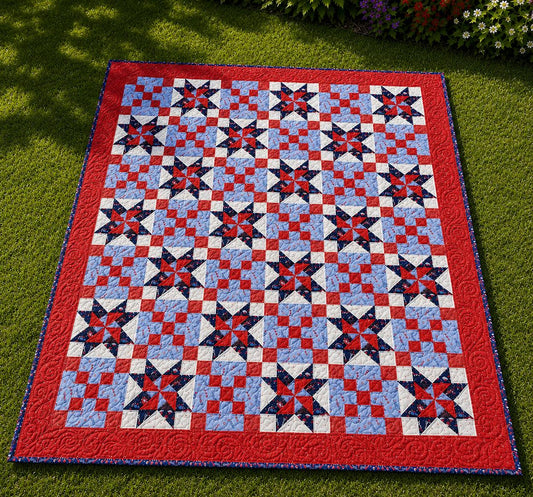Celebrate! Patriotic Quilt Pattern - Printed Version - Cuddle Cat Quiltworks CCQ0102, Sawtooth Stars Patriotic Quilt Pattern, QOV Pattern