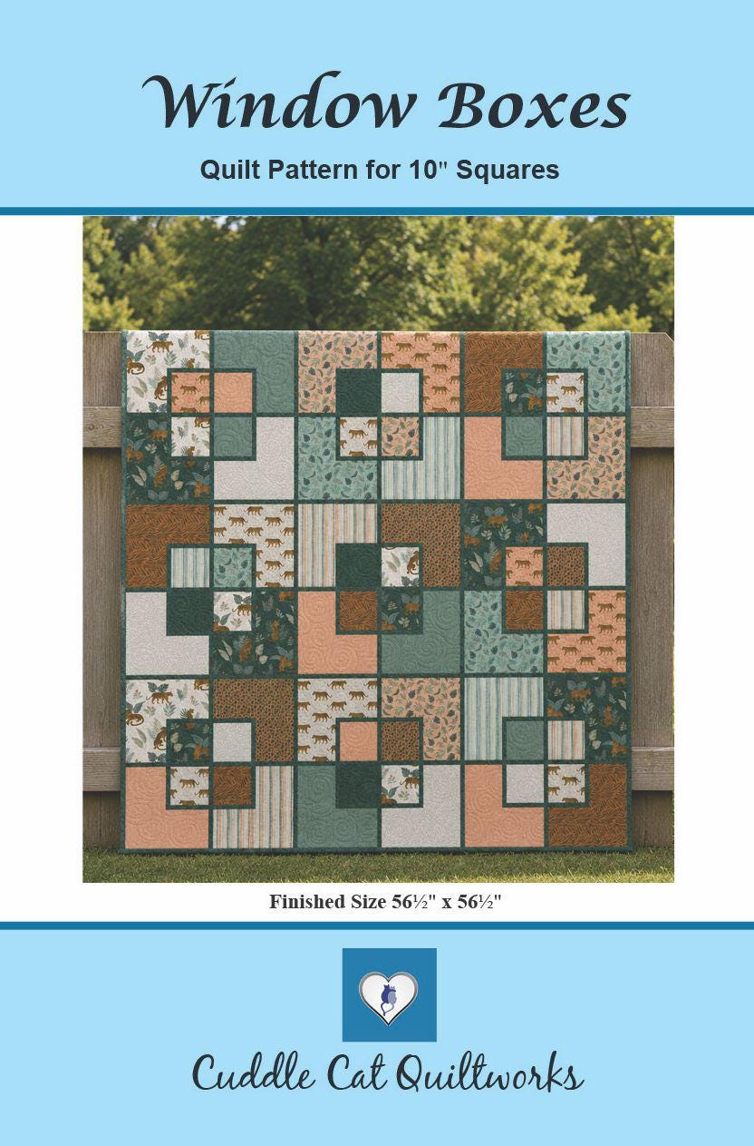 Window Boxes Quilt Pattern PDF Version, Cuddle Cat Quiltworks CCQ0105, Quilt Pattern for 10 inch Squares