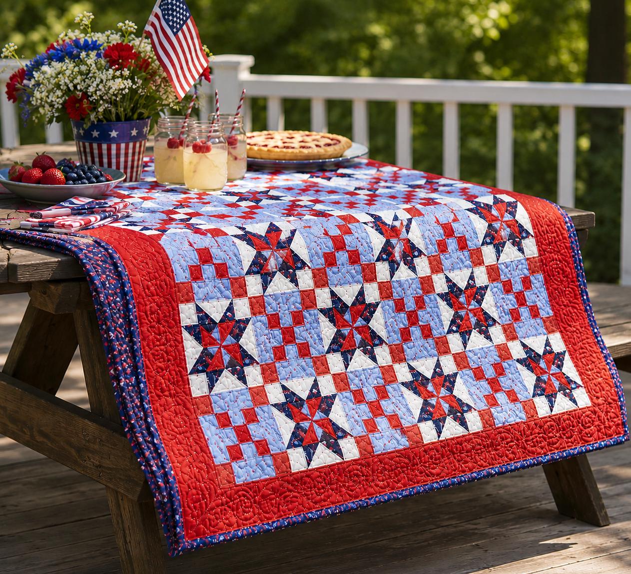 Celebrate! Patriotic Quilt Pattern - PDF Version - Cuddle Cat Quiltworks CCQ102, Sawtooth Stars Patriotic Quilt Pattern, QOV Quilt Pattern