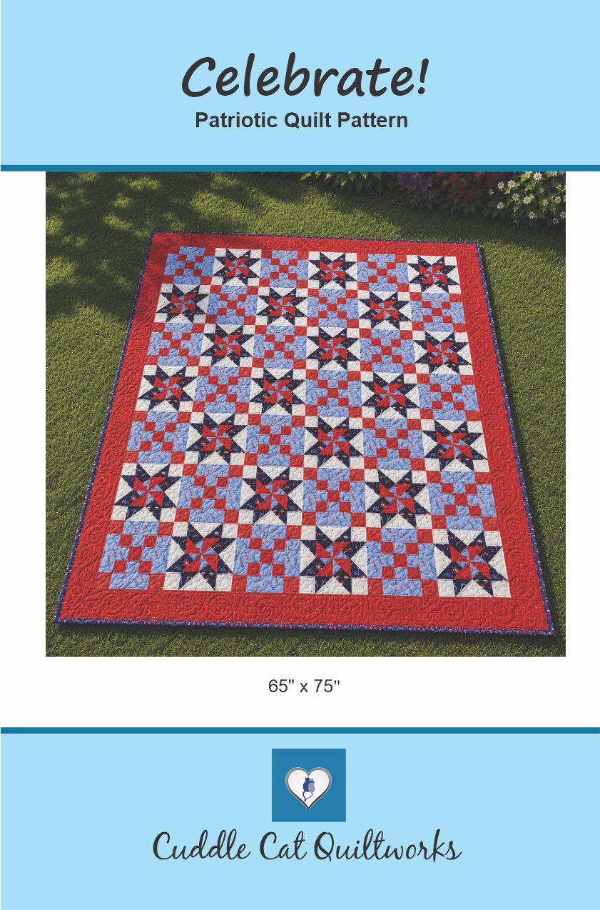 Celebrate! Patriotic Quilt Pattern - PDF Version - Cuddle Cat Quiltworks CCQ102, Sawtooth Stars Patriotic Quilt Pattern, QOV Quilt Pattern