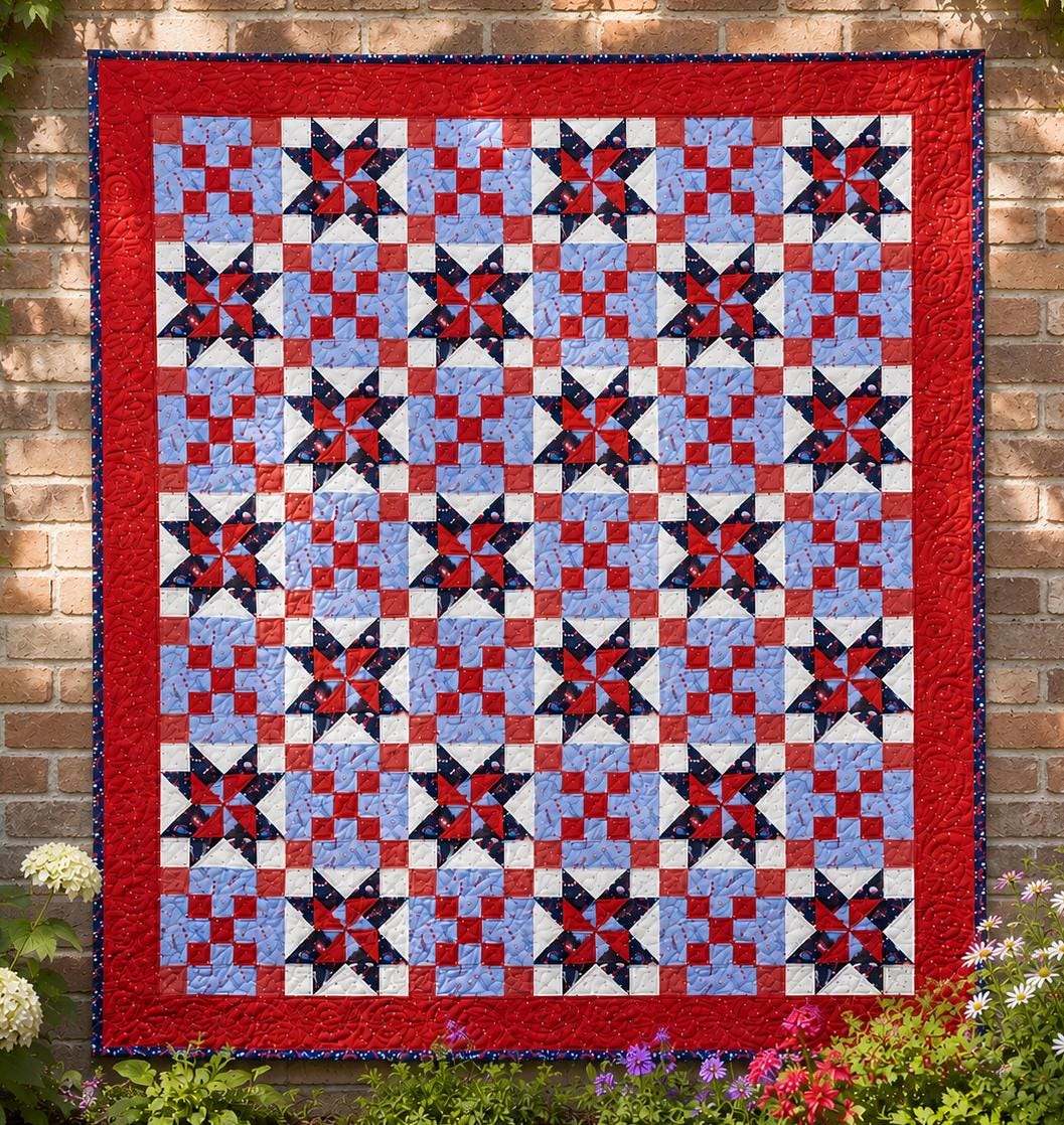Celebrate! Patriotic Quilt Pattern - Printed Version - Cuddle Cat Quiltworks CCQ0102, Sawtooth Stars Patriotic Quilt Pattern, QOV Pattern