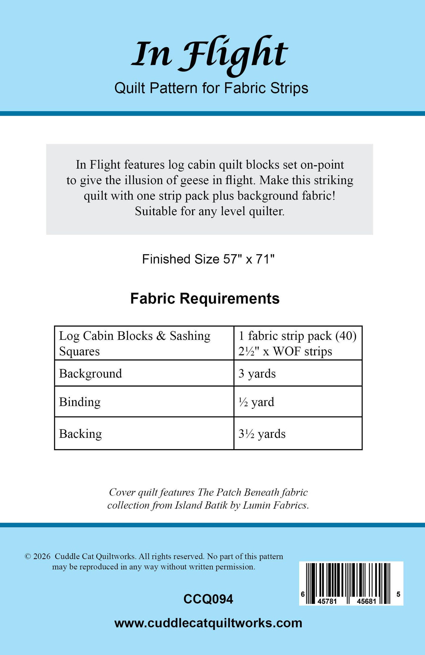 In Flight Quilt Pattern Printed Version - Cuddle Cat Quiltworks CCQ094, Strip Pack Quilt Pattern, Easy Jelly Roll Quilt Pattern