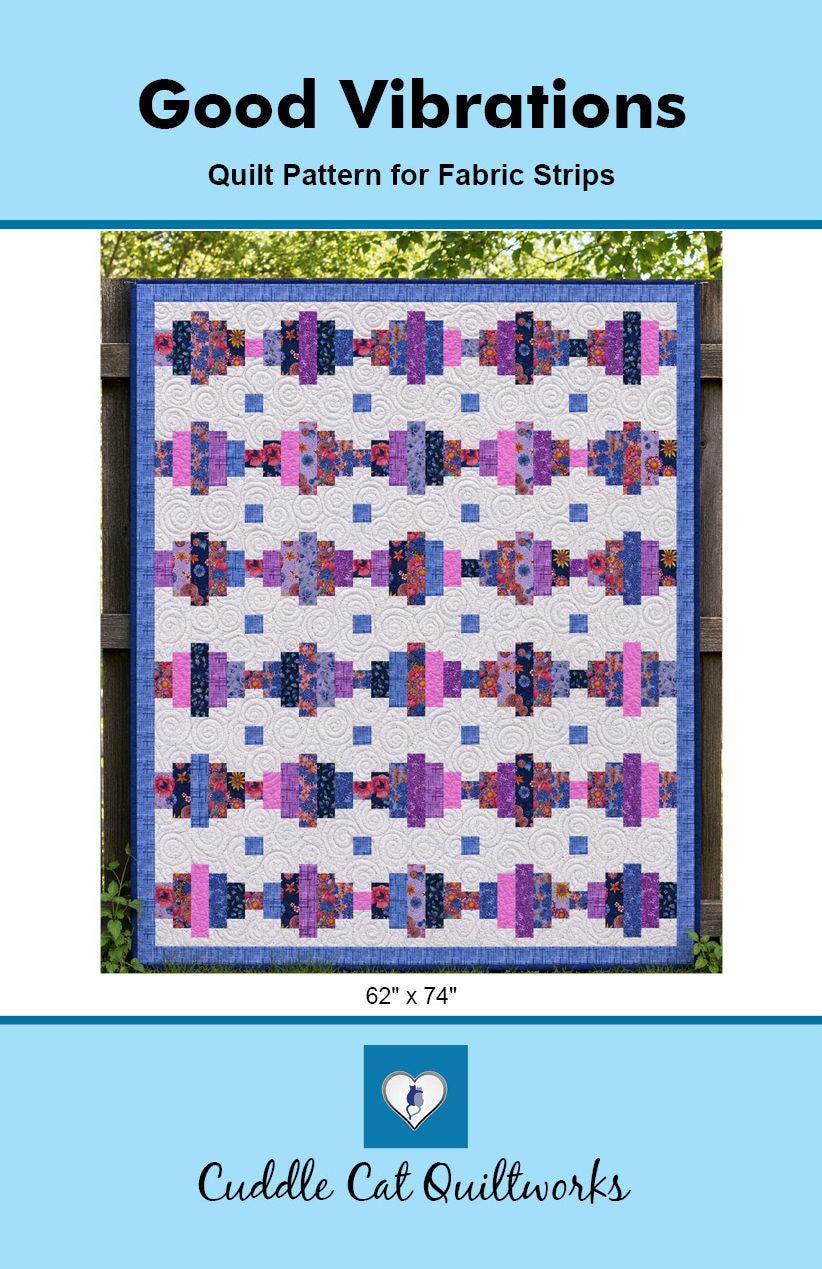 Good Vibrations Strip Quilt Pattern PDF Version, Cuddle Cat Quiltworks CCQ105, Strip Pack Quilt Pattern, Easy Jelly Roll Quilt Pattern
