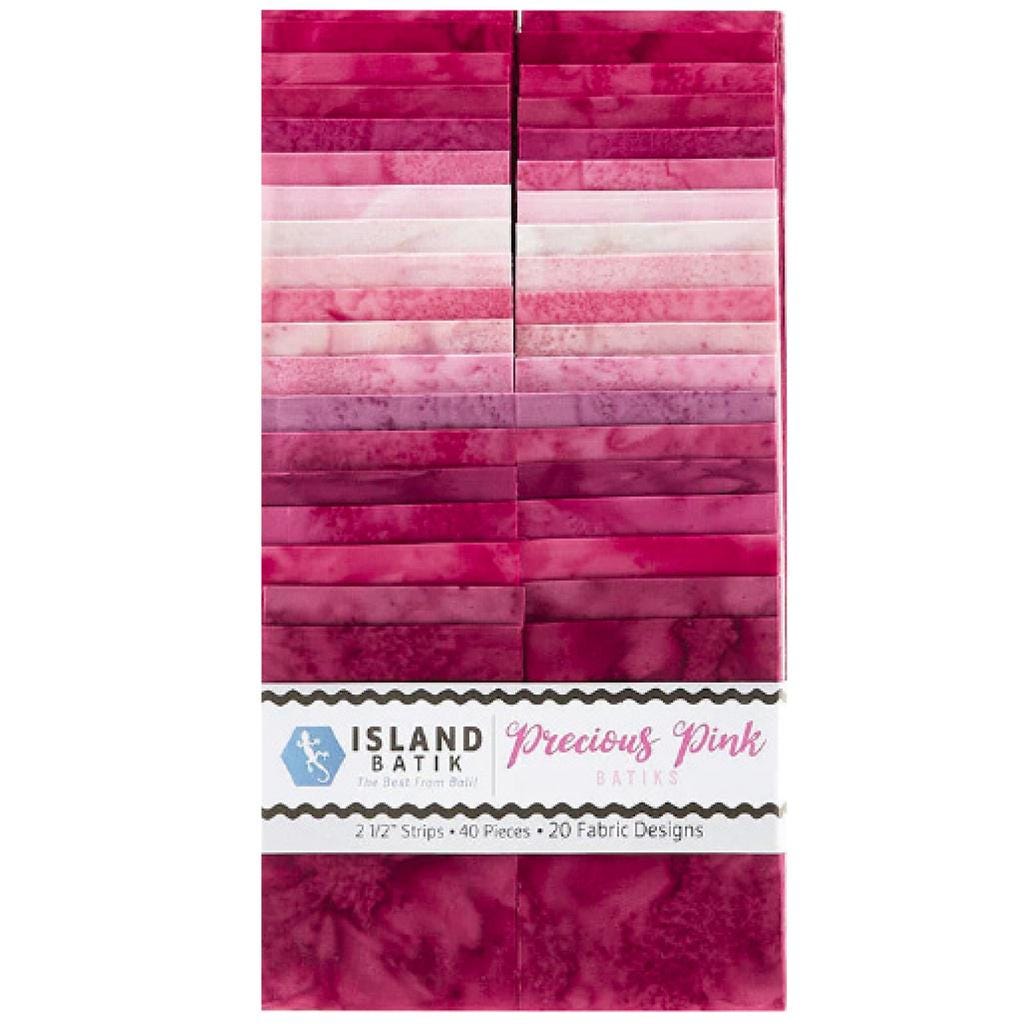 Island Batik Precious Pink Strip Pack - 40 2 1/2" Pre Cut Fabric Strips, Pink Batik Fabric Strips