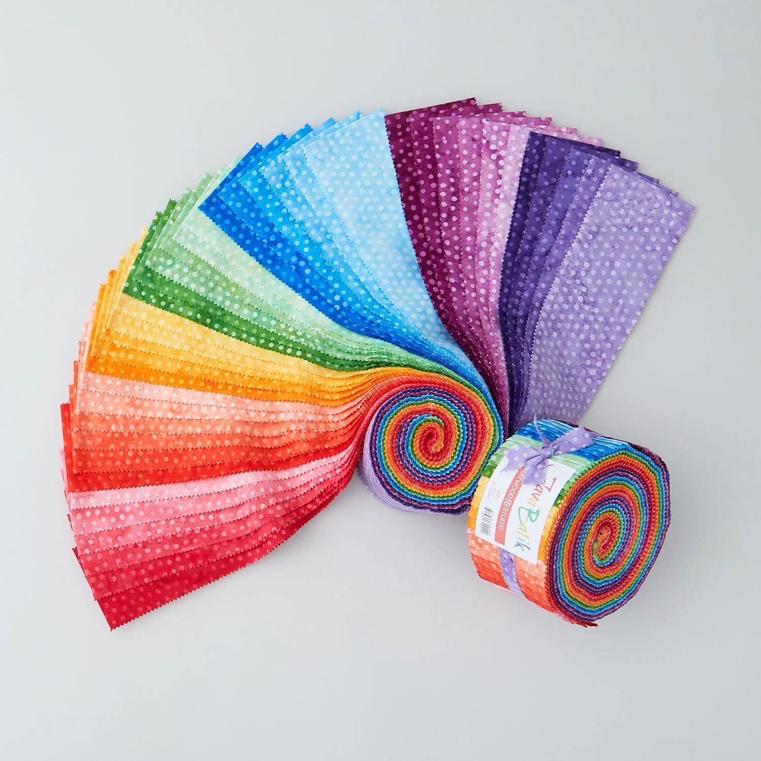 Java Batiks Rainbow Dots Strip Pack - Maywood Studio - 40 2 1/2" Pre Cut Fabric Strips