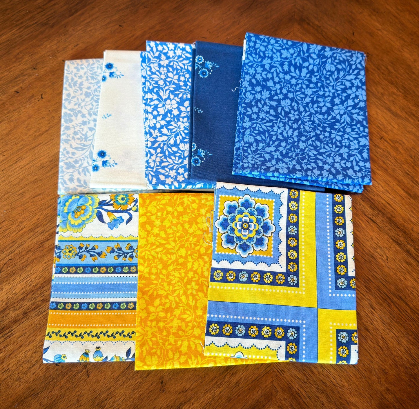Blue and Yellow Floral Fat Quarter Bundle - 13 piece - from the Provincial Fabric Collection - Michael Miller Fabrics