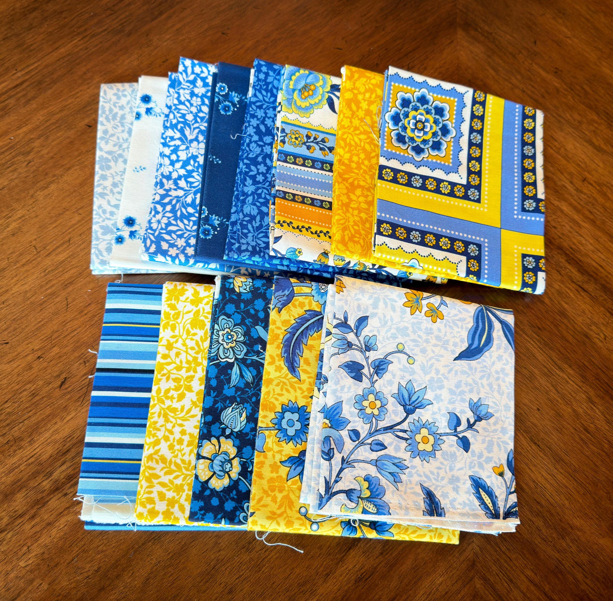 Blue and Yellow Floral Fat Quarter Bundle - 13 piece - from the Provincial Fabric Collection - Michael Miller Fabrics