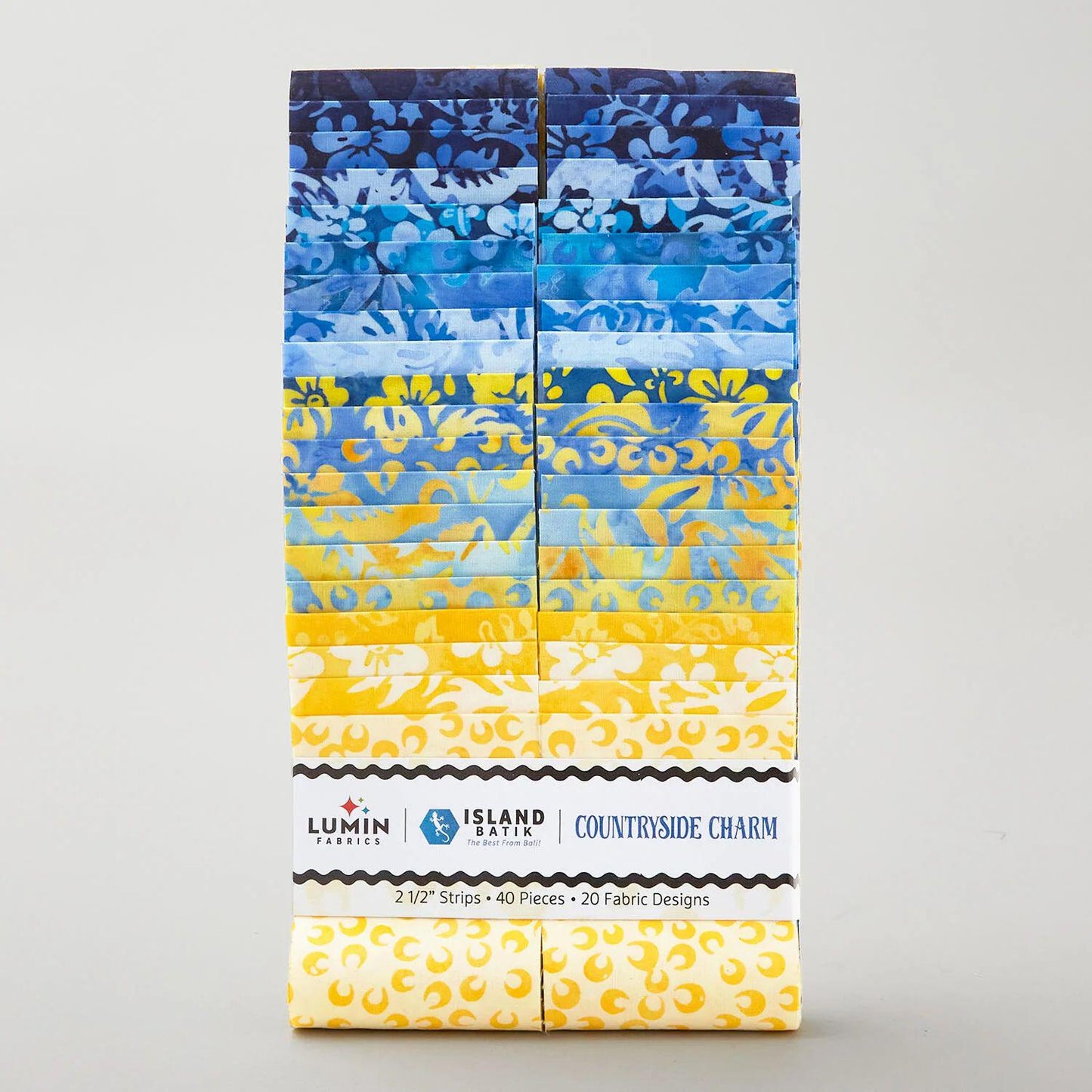 Island Batik Countryside Charm Strip Pack - 40 2 1/2" Pre Cut Fabric Strips, Blue and Yellow Batik Fabric Strips