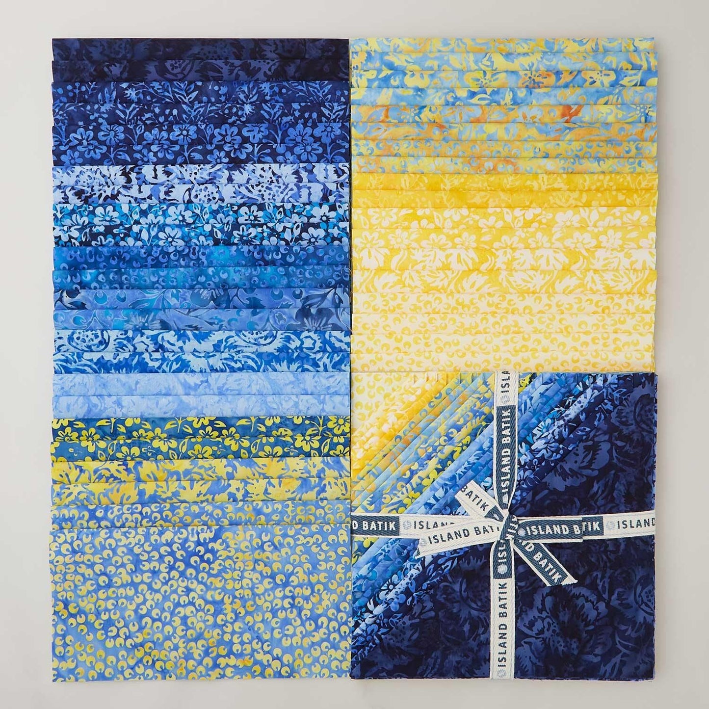 Island Batik Countryside Charm Stack/Layer Cake - 42 - 10" Fabric Squares, Blue and Yellow Batik Fabric Layer Cake