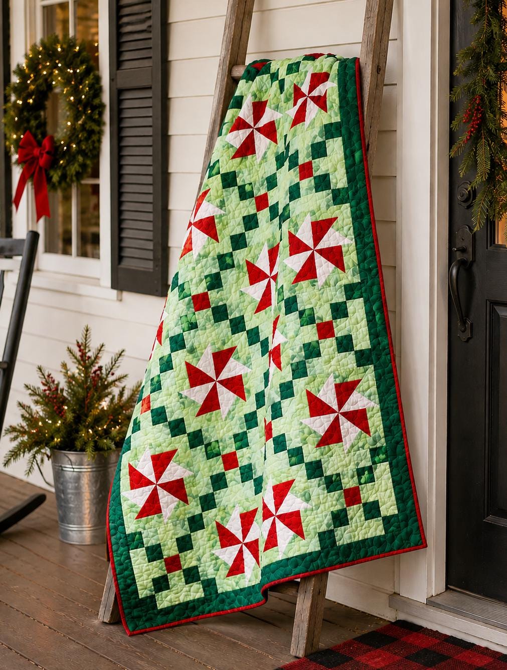 Christmas Chain Quilt Pattern PDF Version - Cuddle Cat Quiltworks CCQ0101, Precut Friendly Windmill Chain Christmas Quilt Pattern,