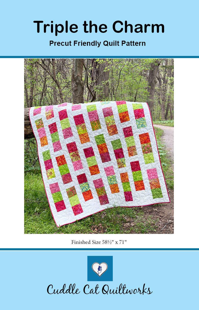 Triple the Charm Quilt Pattern PDF Version, Cuddle Cat Quiltworks CCQ100, Pre-Cut Friendly Quilt Pattern