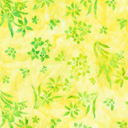 Bees and Flowers Lemon Bees Batik Fabric - Robert Kaufman Artisan Batiks, Yellow Batik Floral Fabric