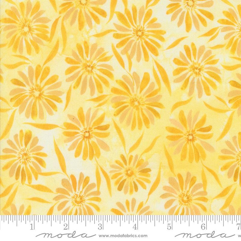 Sunshine and Blue Skies Brightly Beaming Florals Sunshine Yellow Fabric - Moda 39825-11, Yellow Floral Blender Fabric By the Yard