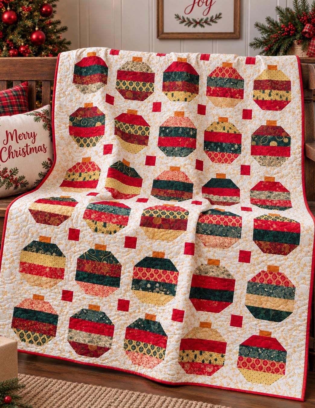 Christmas Joy Quilt Pattern - Printed Version - Cuddle Cat Quiltworks CCQ103, Christmas Ornament Quilt Pattern for Fabric Strips