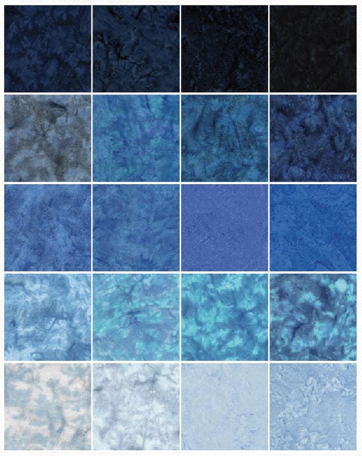 Island Batik Brilliant Blues Stack/Layer Cake - 42 - 10" Fabric Squares, Blue Batik Fabric Layer Cake