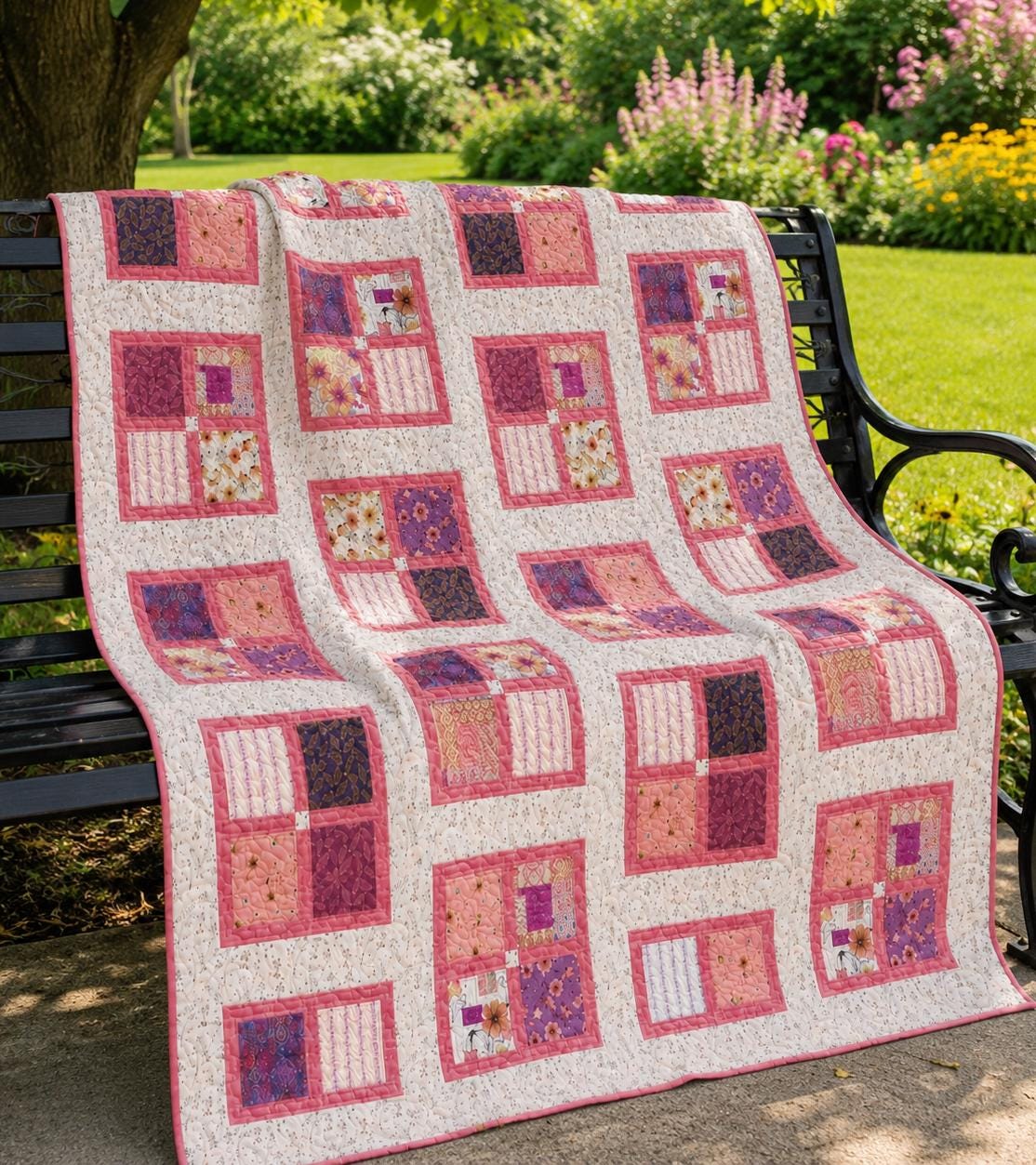 Windows Charm Square Quilt Pattern - PDF Version, Cuddle Cat Quiltworks CCQ108, Big Block Quilt Pattern for Charm Squares