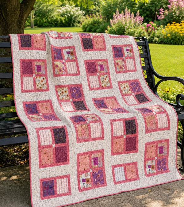 Windows Charm Square Quilt Pattern - PDF Version, Cuddle Cat Quiltworks CCQ108, Big Block Quilt Pattern for Charm Squares