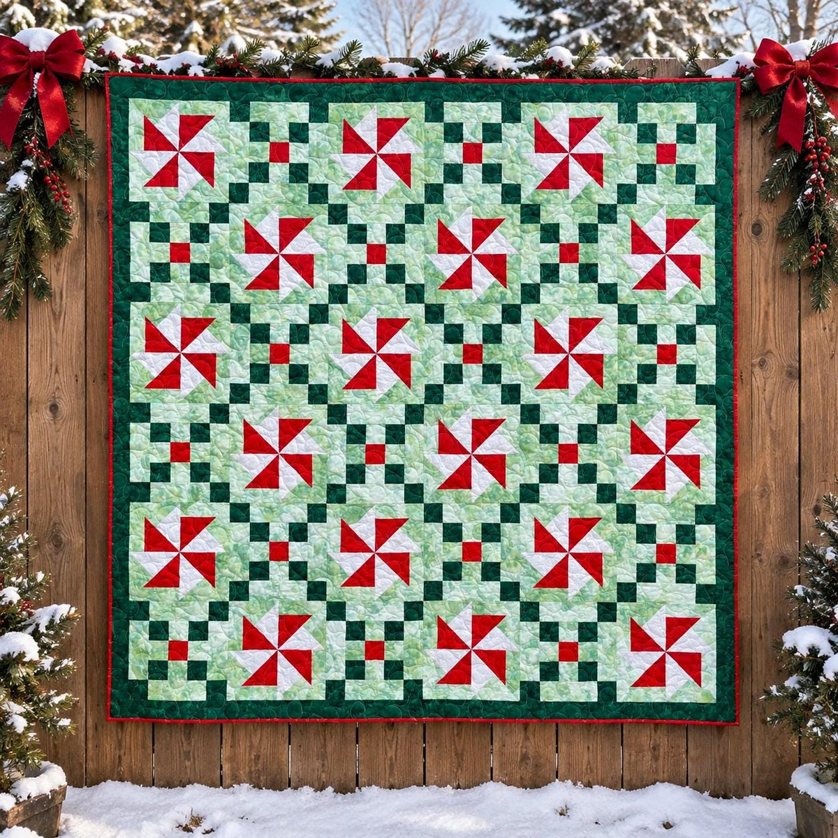 Christmas Chain Quilt Pattern PDF Version - Cuddle Cat Quiltworks CCQ0101, Precut Friendly Windmill Chain Christmas Quilt Pattern,