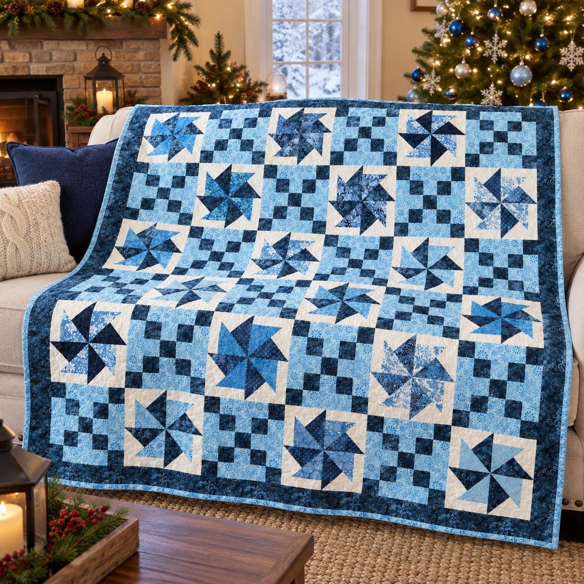 Christmas Chain Quilt Pattern Printed Version - Cuddle Cat Quiltworks CCQ101, Precut Friendly Windmill Chain Christmas Quilt Pattern,