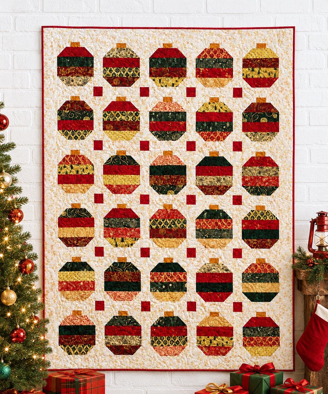 Christmas Joy Quilt Pattern - Printed Version - Cuddle Cat Quiltworks CCQ103, Christmas Ornament Quilt Pattern for Fabric Strips