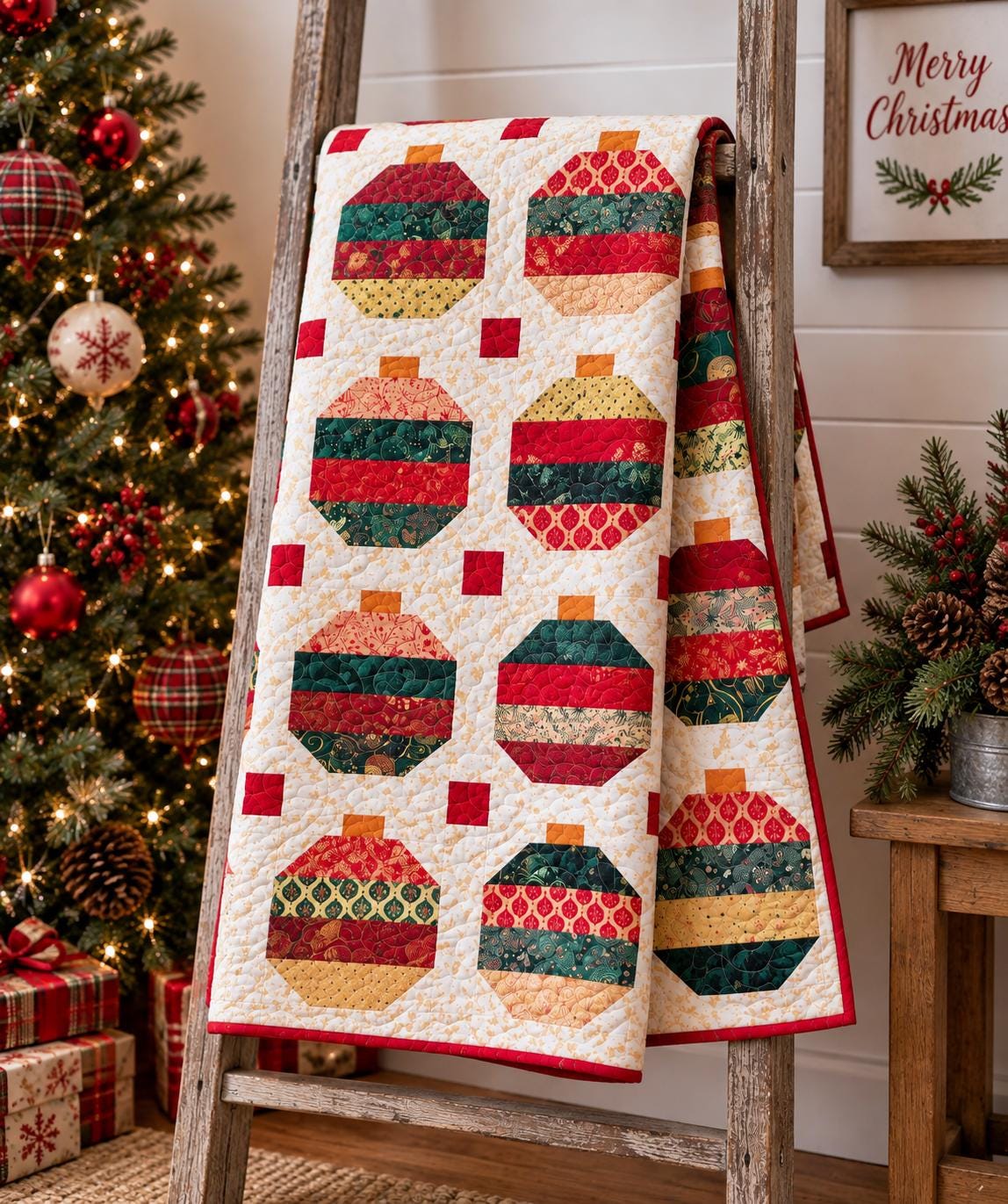 Christmas Joy Quilt Pattern - Printed Version - Cuddle Cat Quiltworks CCQ103, Christmas Ornament Quilt Pattern for Fabric Strips