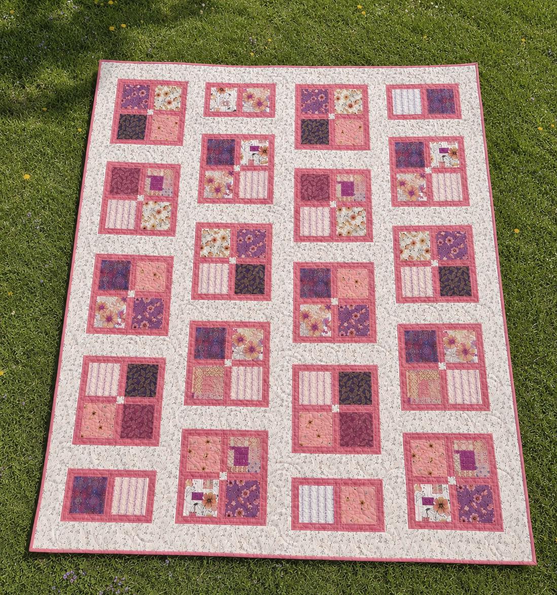 Windows Charm Square Quilt Pattern - PDF Version, Cuddle Cat Quiltworks CCQ108, Big Block Quilt Pattern for Charm Squares