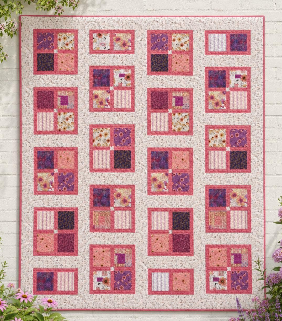 Windows Charm Square Quilt Pattern - Printed Version - Cuddle Cat Quiltworks CCQ0108, Big Block Quilt Pattern for Charm Squares