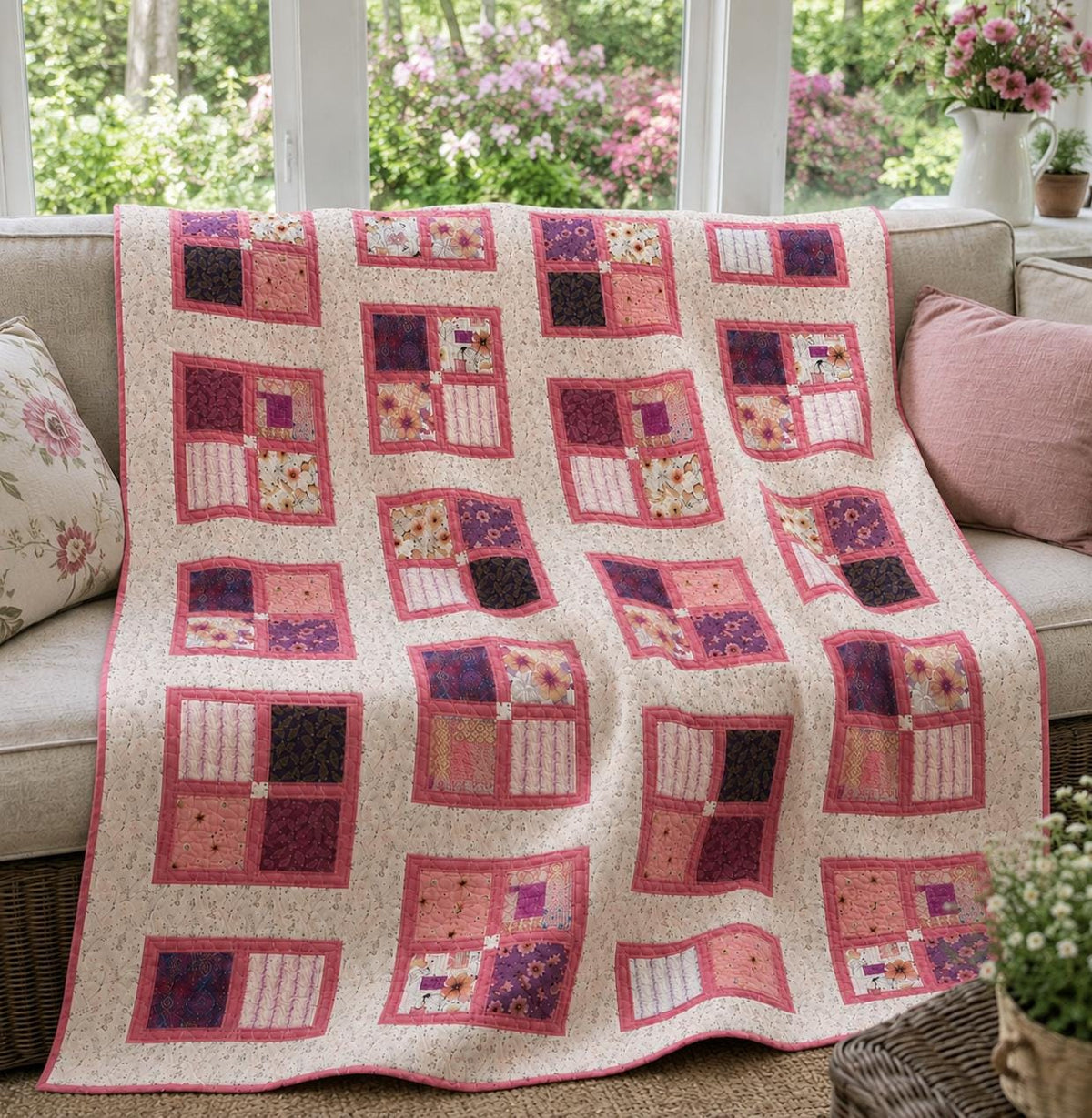 Windows Charm Square Quilt Pattern - Printed Version - Cuddle Cat Quiltworks CCQ0108, Big Block Quilt Pattern for Charm Squares