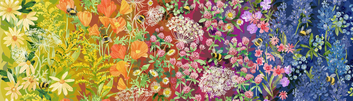 Wild Blossoms Wildflowers Ombre Fabric - Robin Pickens for Moda #48730-11, Large Scale Floral Gradient Fabric By the Yard